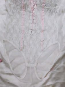 White Lace Teddy with Pink Ribbons