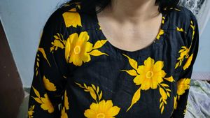 Black &amp; Yellow Floral Kurta Set 3xl cotton pure
