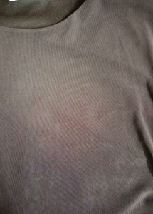 Coffee Brown Ruched Mesh Long Sleeve Top