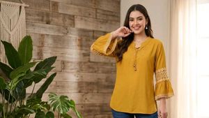 Short Yellow Embroidered Kurti Top