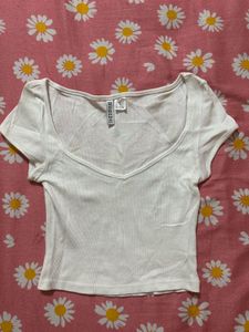 White Ribbed Cropped Top