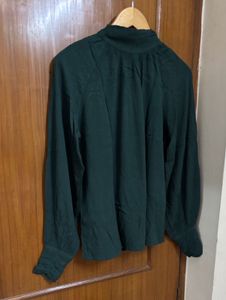 Dark Green Mock Neck Blouse