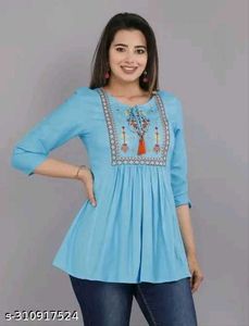 Stylish Blue Embroidered Kurti_L