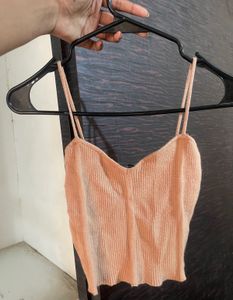 Peach Ribbed Spaghetti Strap Crop Top