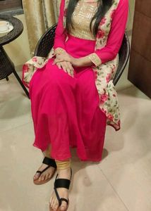 Elegant Red Kurta Set with Floral Jacket
