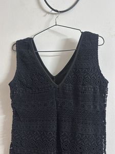 Black Crochet V-Neck Mini Dress