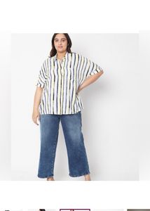 VERO MODACurve Women Casual Stripes WhiteShirt