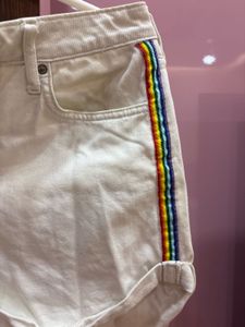 Denim Shorts with Rainbow Stripes