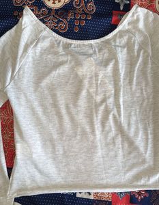 Light Grey Crop Fitted Sleeve Top