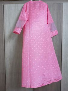 Pink Kurta with pant  White Embroidery