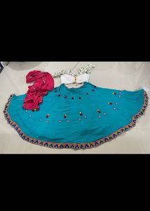 Vibrant Blue Lehenga Choli with Pink Dupatta