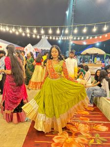 Vibrant Tiered Lehenga Skirt with Embroidered Blou