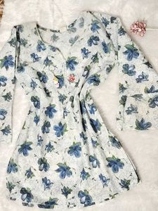 🩵 Blue Floral Kurta 🎀