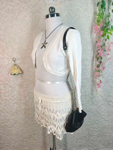 Cream Crocheted Skirt &amp; Bolero Set