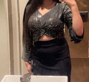 Sparkling Sequin Twist Front Crop Top