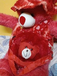 Kids Fur Red Teddy Bear Sling Bag
