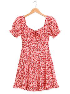 Cute Red Floral Mini Dress