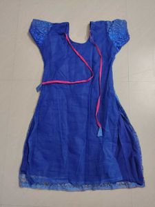 Blue Floral Kurta with Embellished Neckline