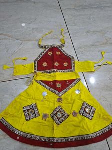 Vibrant Yellow & Red Embroidered Lehenga Choli