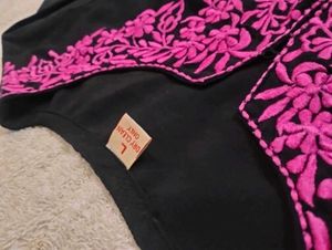 Black Kurta with Pink Embroidery