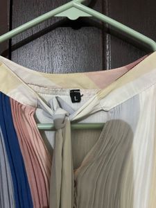 Striped Pleated Long Sleeve Top