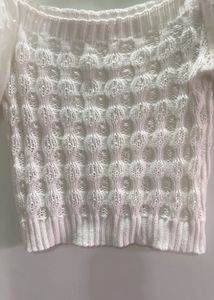 Chrochet White Puff Sleeve Knit Top