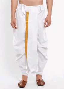 Men's White Dhoti with Gold Border