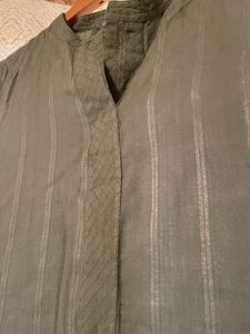 Sea Green Cotton Kurta with Subtle Striped Texture