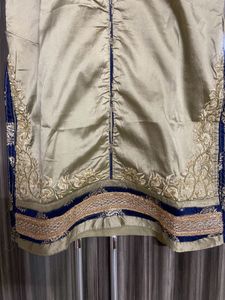 Elegant Gold and Blue Pajama Embroidered Kurta Top