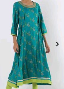 Teal Floral Print Kurti with Tie Detail