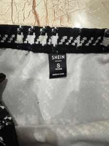 Black &amp; White Plaid Mini Skirt with Slit