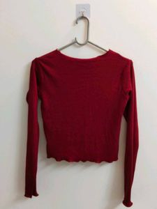 Maroon Long Sleeve Lettuce Hem Crop Top