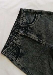 Acid Wash Charcoal Grey Ripped Straight-Fit Jeans
