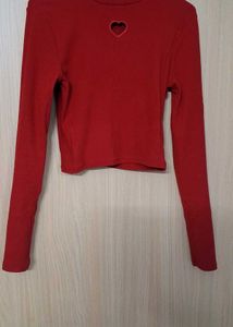 Red Heart Cutout Long Sleeve Crop Top