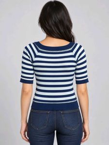 Striped Boat Neck Knit Top