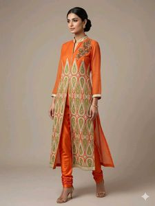Orange Embroidered  Dress