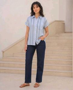 Shein Extended Sleeves Spread Collar Striped Shirt