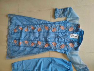 Elegant Blue Floral Embroidered Kurta Set