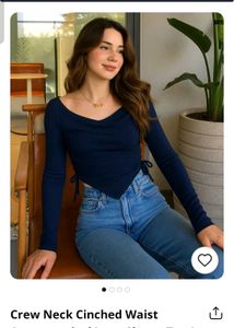 Navy Blue Cinched Waist Long Sleeve Top