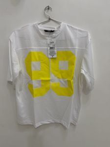 Shein White T-Shirt with Yellow '99' Graphic