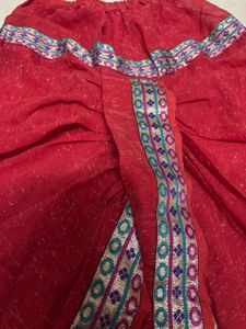 Trendy Short Red Dhoti Pants with Traditional Orna