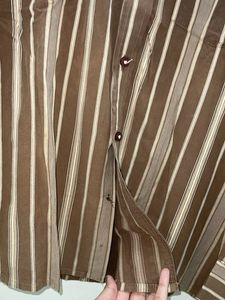 !Coffee Brown Striped Pure Cotton Shirt