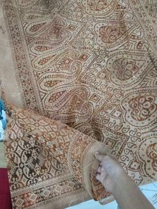 Beige &amp; Brown Printed Cotton blend Saree