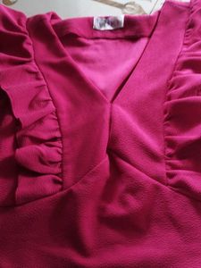 V-Neck Ruffled Pink Top