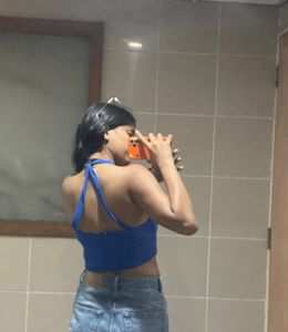 Blue Halter Neck Crop Top