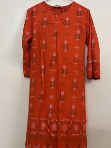 Vibrant Orange Kurta with Floral Print