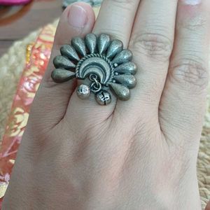 Oxidized Boho Adjustable Peacock Ghungroo ring