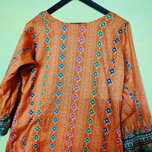 Vibrant Orange Printed Kurta