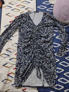 Chic Floral Ruched Strechable V-Neck Dress