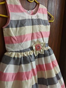 Striped Party Dress with Flower Detail